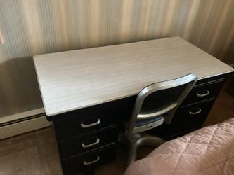 Vintage Black Desk with Light Laminate Top – Chair Included