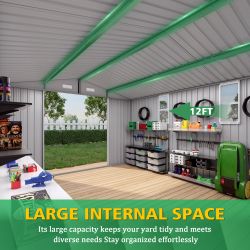 10x12FT Outdoor Storage Shed Large Metal Garden Shed with Double Door Two Window Waterproof Tool Shed for Backyard Patio Lawn Poolside ,Grey