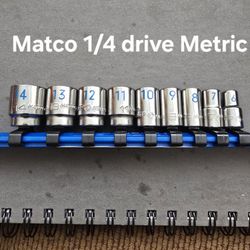 Matco 1/4" drive 9 piece Metric 12 point chrome socket set- Read description