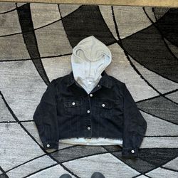 Black denim cropped jacket with hood