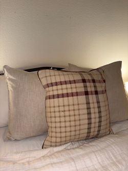 Plaid Throw Pillow with Leather Trim