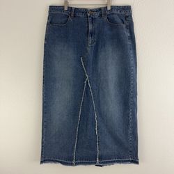 VENEZIA JEANS Vintage 90s Dark Wash Denim Plus Size Raw Edge Summer Maxi Skirt