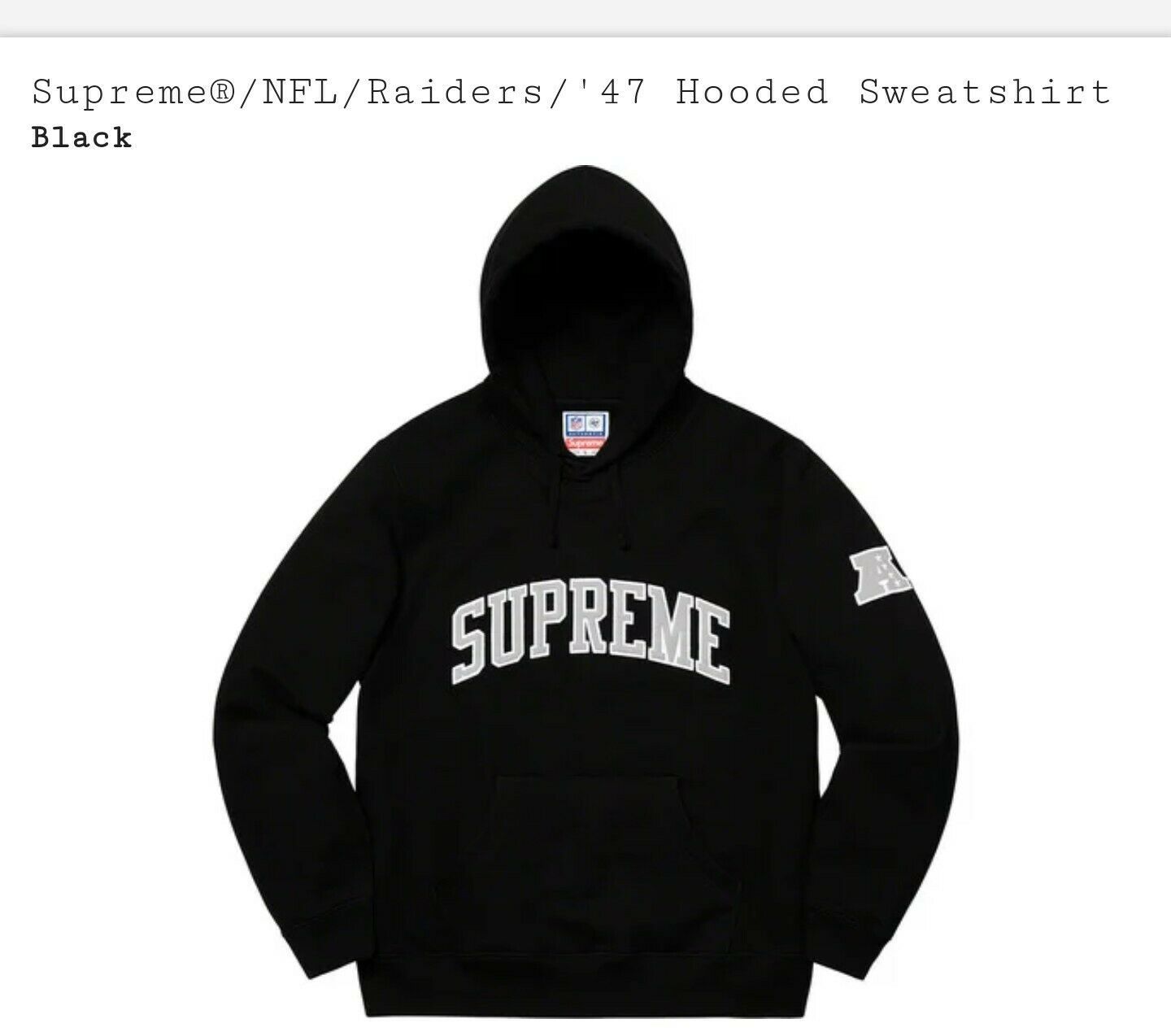 Supreme NFL Raiders '47 XL hoodie black for Sale in Los Angeles, CA -  OfferUp