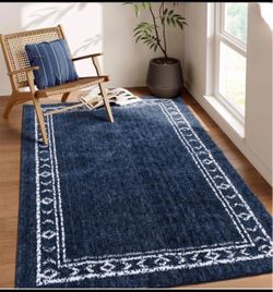 Navy Blue Boho Border Area Rug 5*7ft
