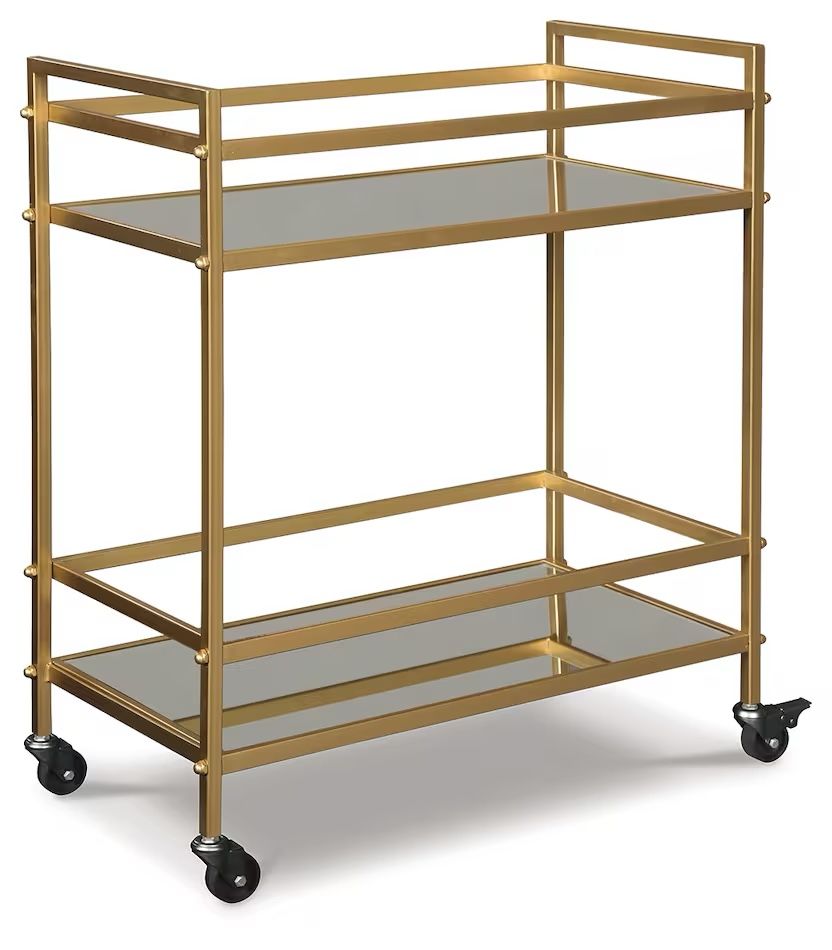 Goldtone Bar Cart with Mirrored Shelves & Stainless Steel Bar Tool Set