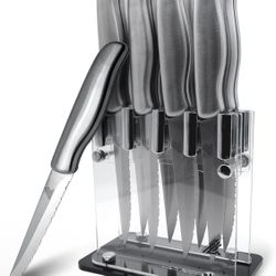 Steak Knife Set with Sandwich Handle, Steak Knives ヘ Set of 8 and Acrylic Holder, Stainless Steel Steak Knife Set, Serrated Steak Knife Dishwasher Saf