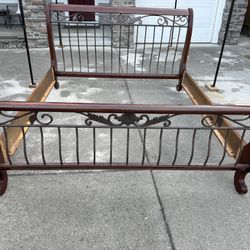 King Size King Bed Set Solid, Wood Rod, Iron Rails