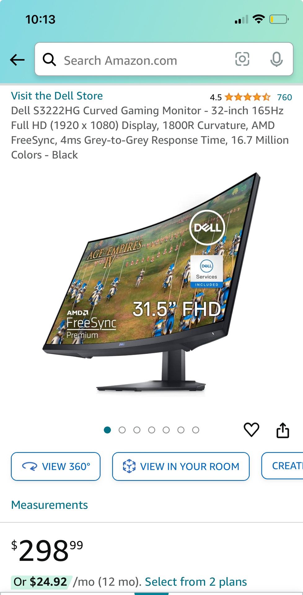 Dell S3222HG Curved Gaming 32 inch Monitor