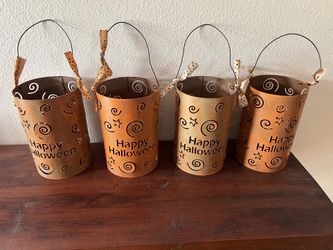 4 7” Pier 1 Jack O Metal Lantern Candle Holder $10 Each