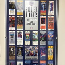 Super Bowl tickets 25 years of Super Bowls 24.5×36.25