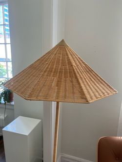 Brass with Rattan Shade Floor Lamp