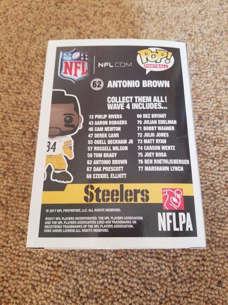 Pittsburgh Steelers NFL Funko Pop! Antonio Brown Figure #62 New in Box for  Sale in Palm Harbor, FL - OfferUp