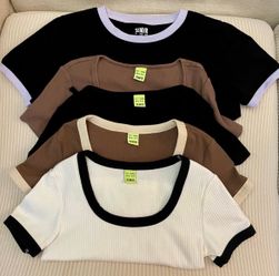 95% Cotton Short Sleeve Cropped T shirts Bundle for Women Teen Girls