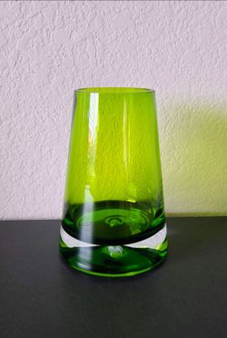 MCM KROSNO Poland Green Clear Art Glass Vase