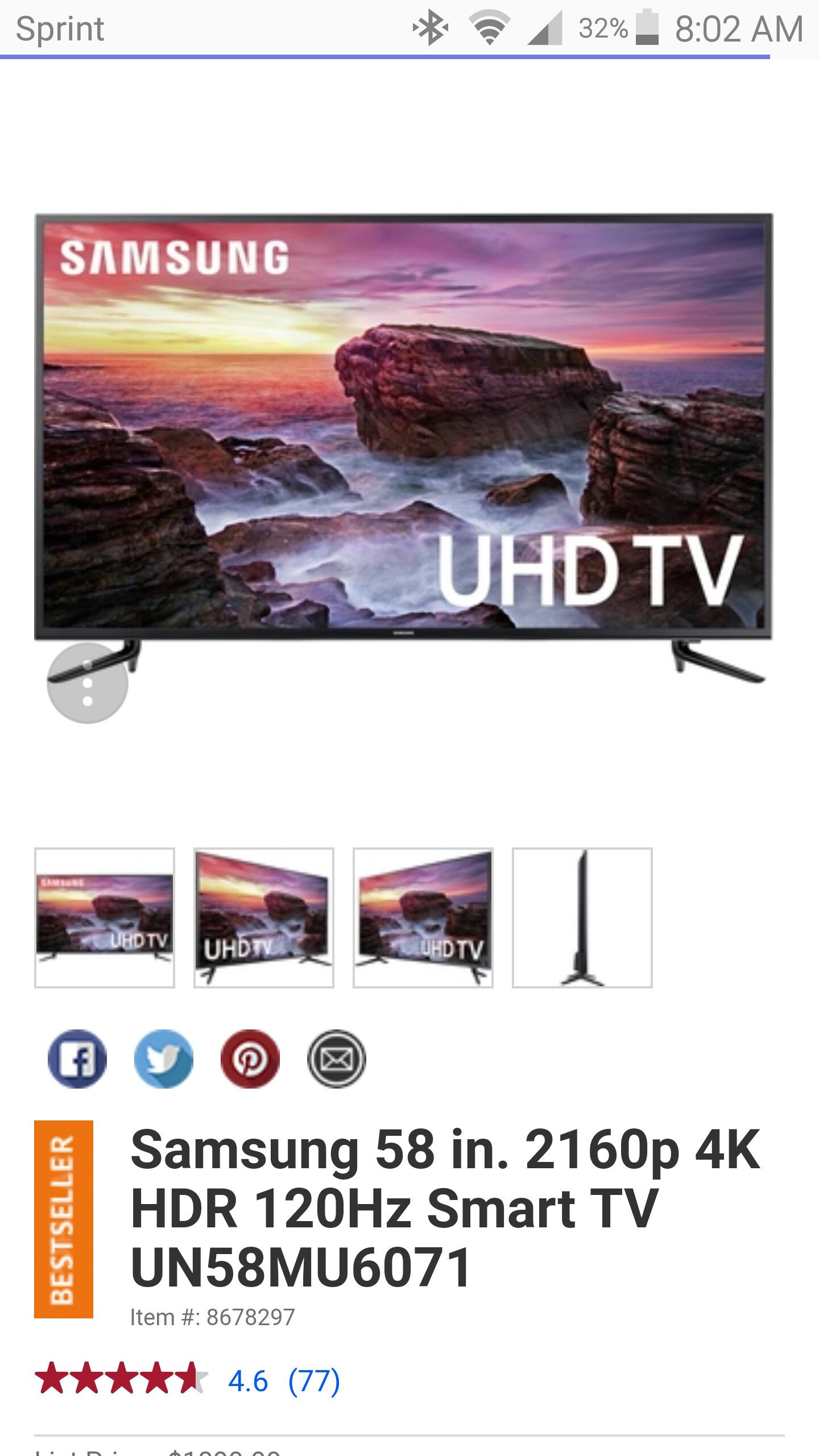 Samsung 58 in. 2160p 4K HDR 120Hz Smart TV UN58MU6071