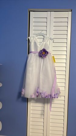 White and Lavender Flower Girl Dress