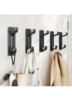 5-Pack Heavy-Duty Adhesive Wall Hooks – 22lb No-Drill Storage Solution for Kitchen, Bathroom & More - Black