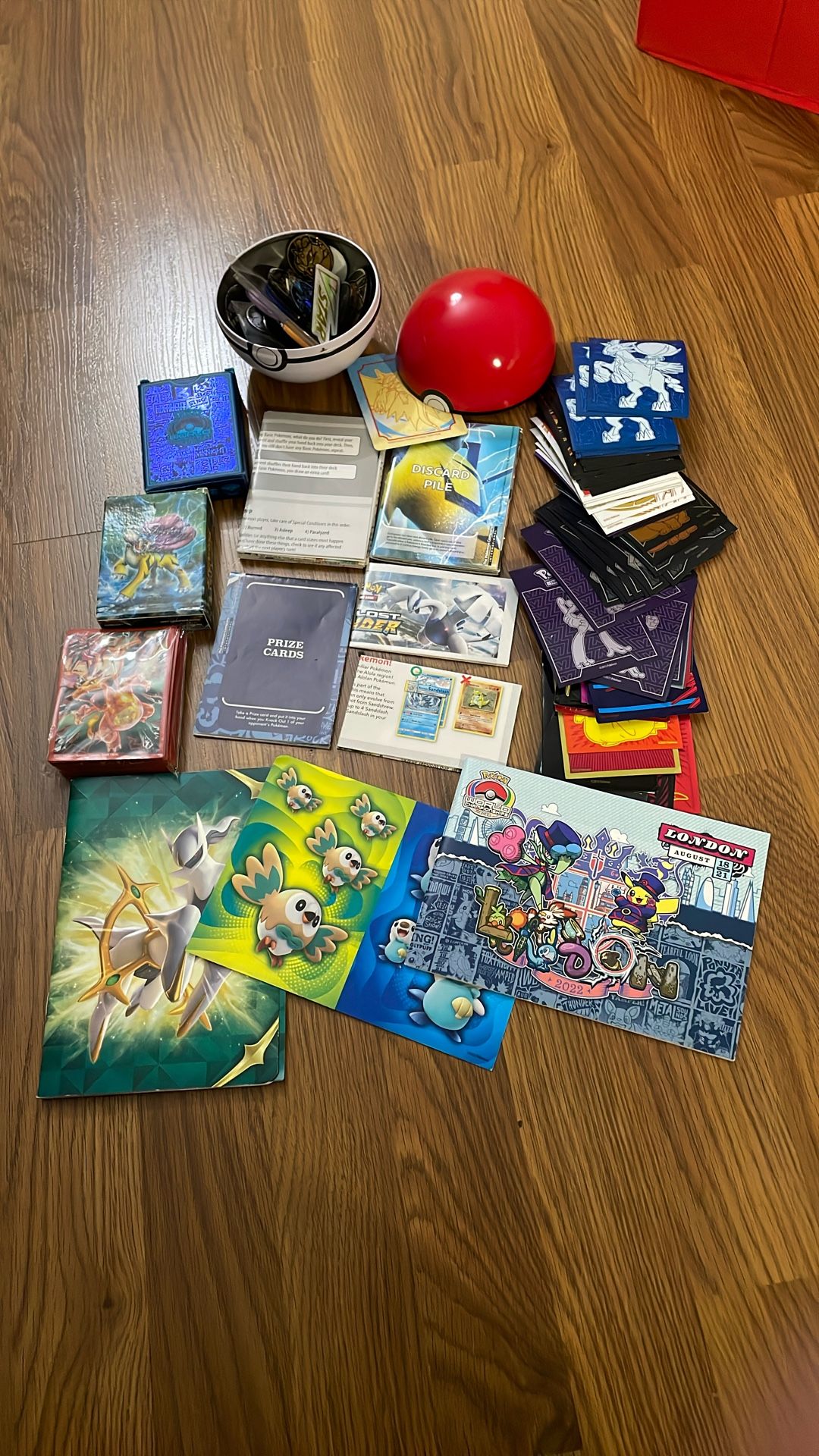 Pokémon TCG Accessory Lot Stockers, Coins, Cases, Notebooks, Play mats, Pokeball, Toys, Etc
