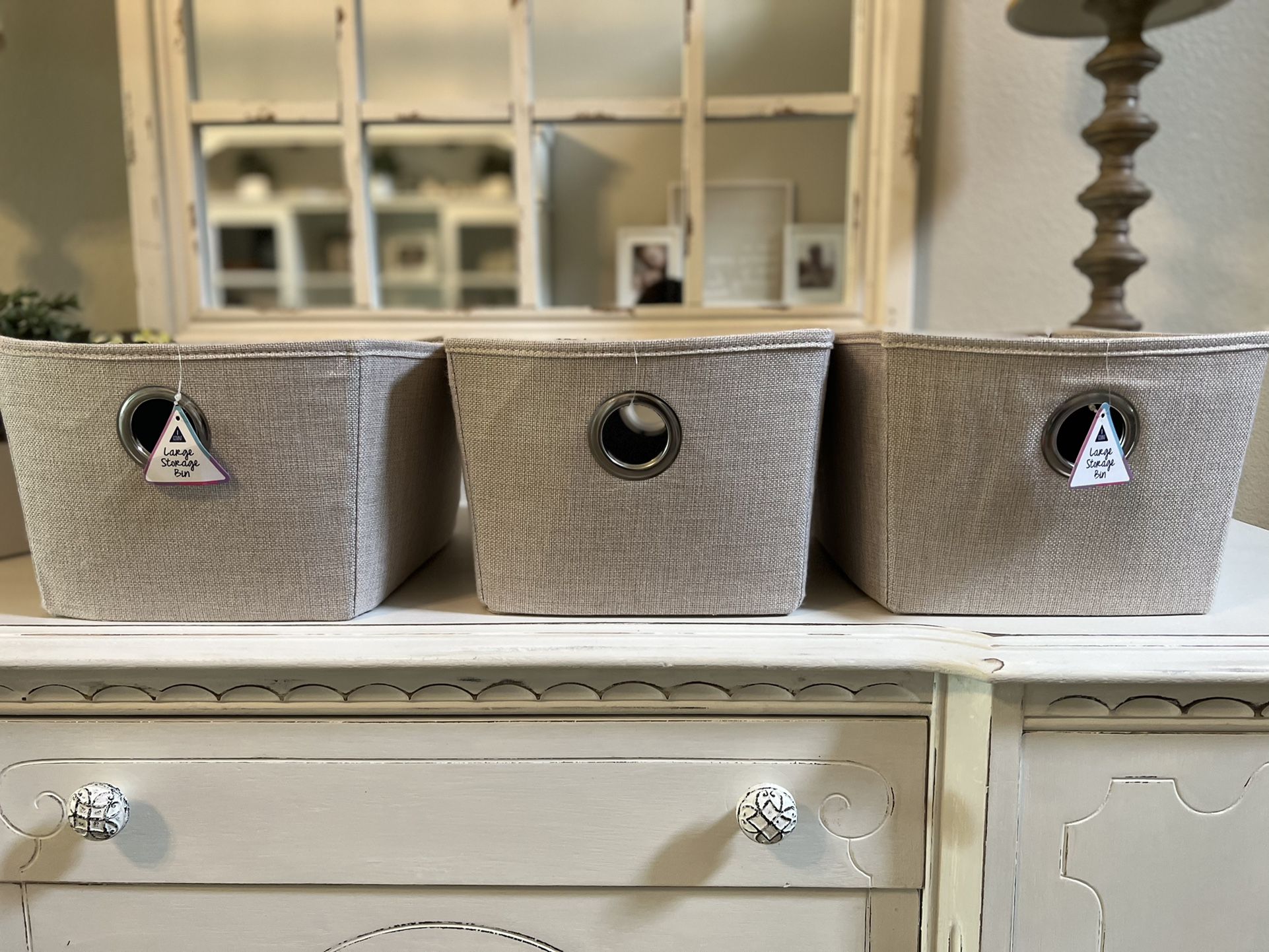 Farmhouse Style Canvas Storage Bins Set Of 3 NEW
