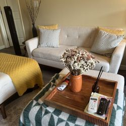 Love Seat W/ 2 Matching Ottomans W/ Hidden Storage