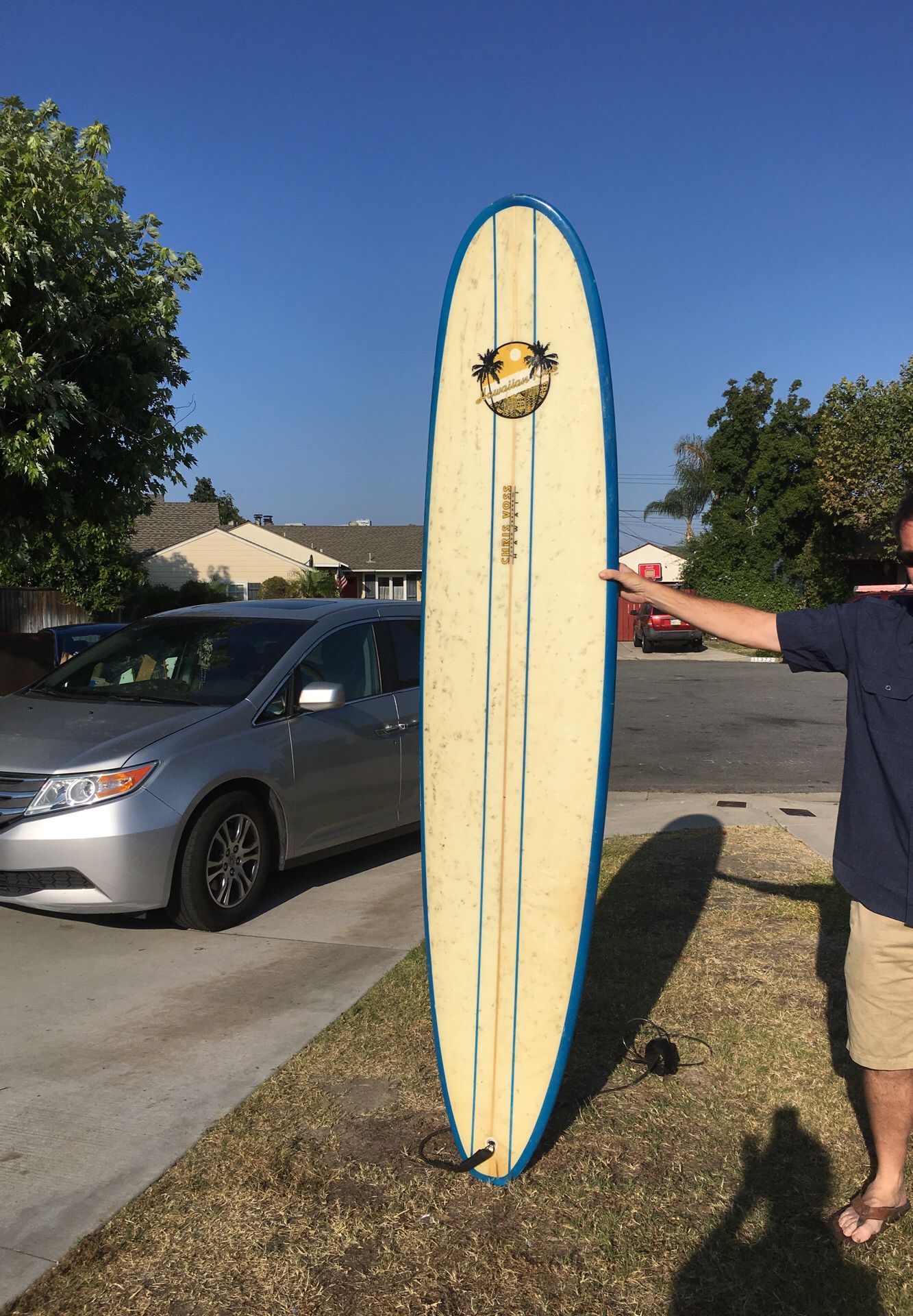 8 ft 6in Mini-tanker (longboard) surfboard.