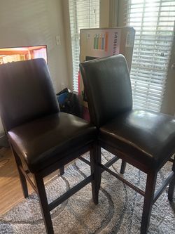 Set of 2 Dark Brown Leather Bar Stools