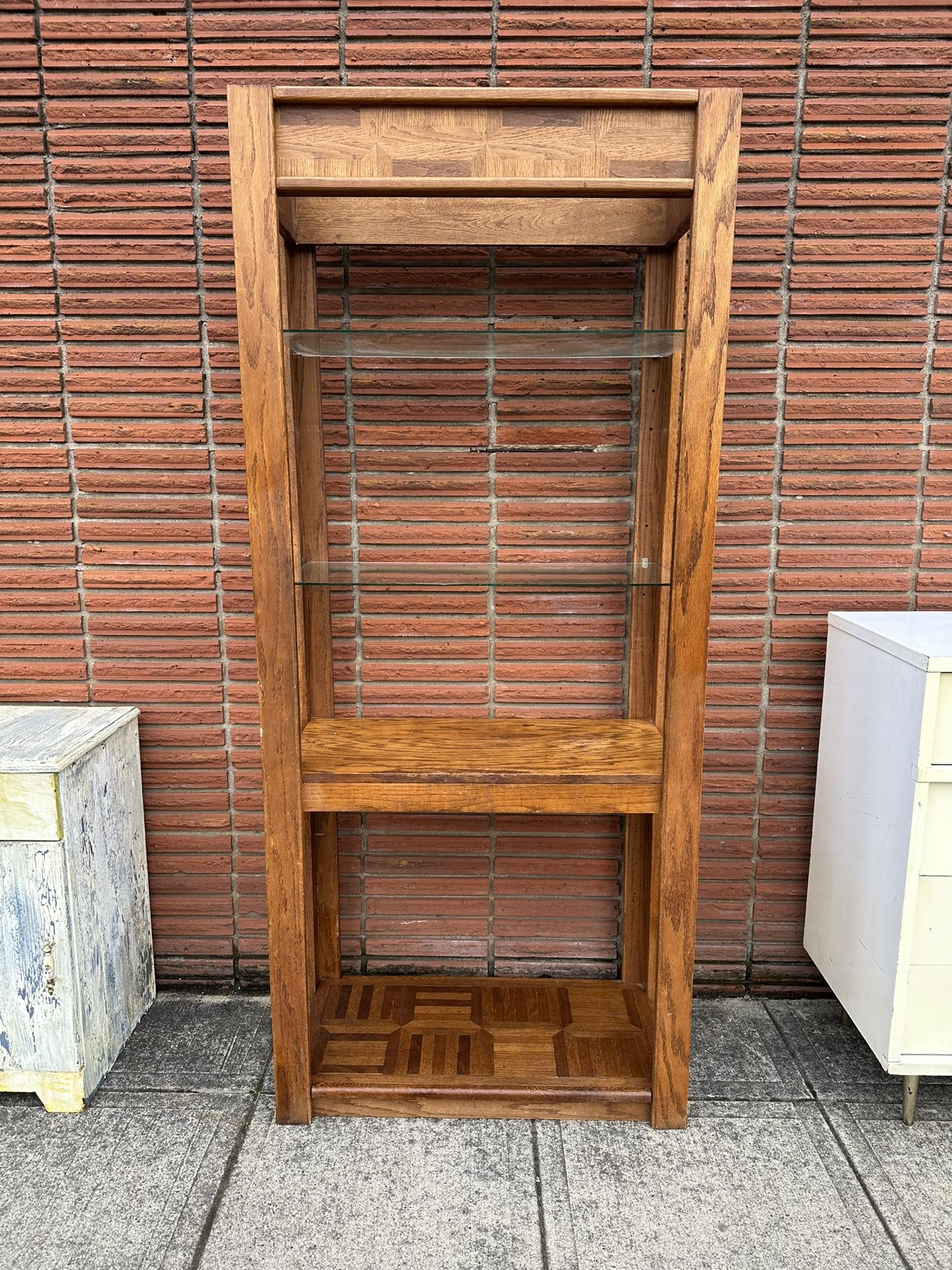 Oak Veneer Shelf With Glass Shelves