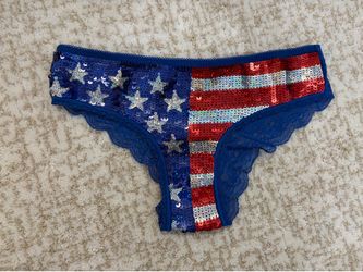 Like New Victoria’s Secret Pink American Flag Sequin & Lace Cheeky Panties - XS