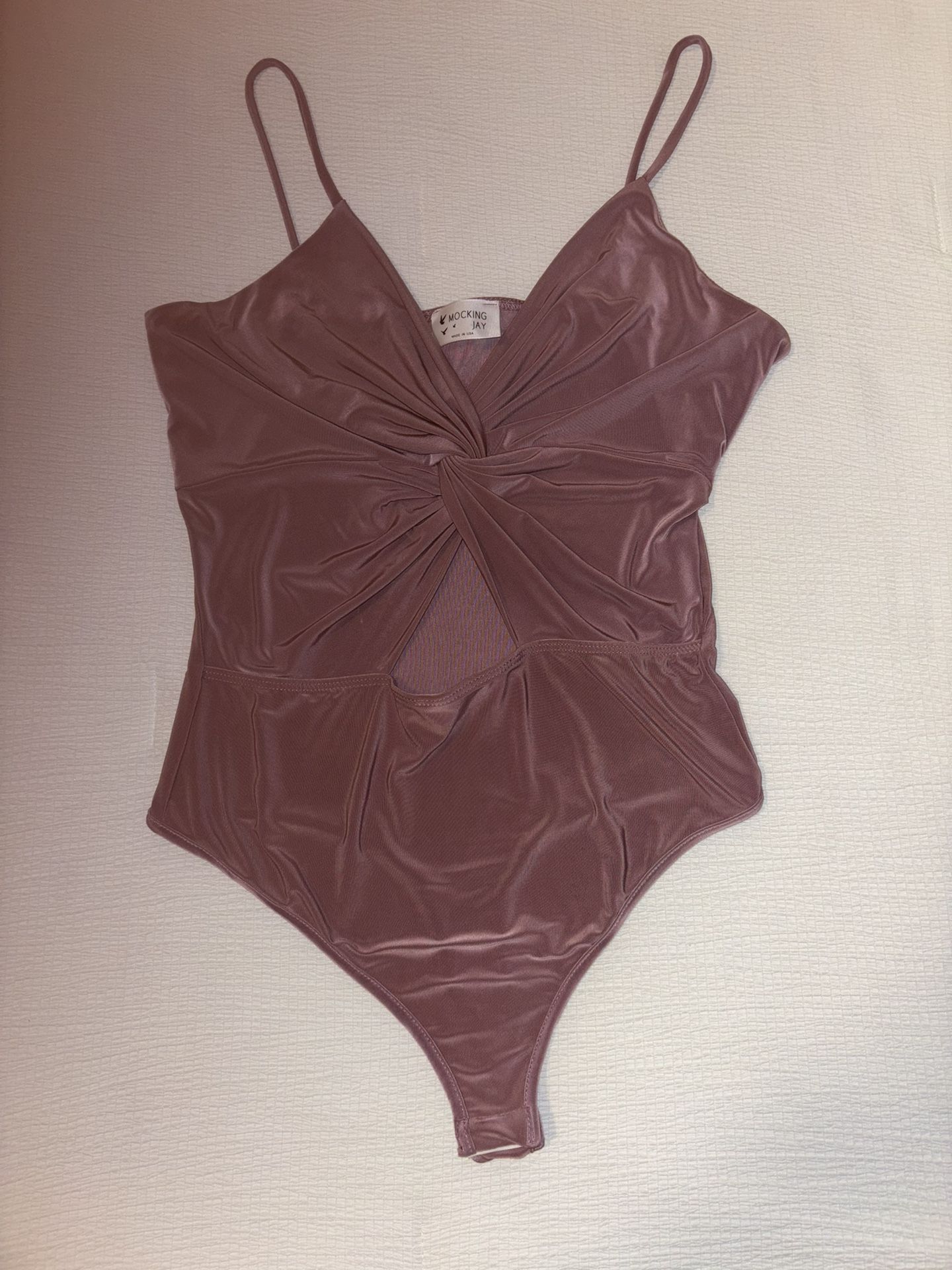 Mocking jay mauve open front bodysuit-S