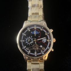 Men’s EYROS Multifunctional EYROS  Stainless Steel Gold Band & Black Face For You Or Someone Special 