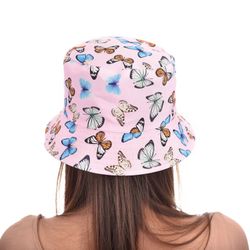 Pink Butterfly Print Double-Sided Bucket Hat