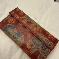 Hand-Tooled Leather Elephant Clutch / Wallet