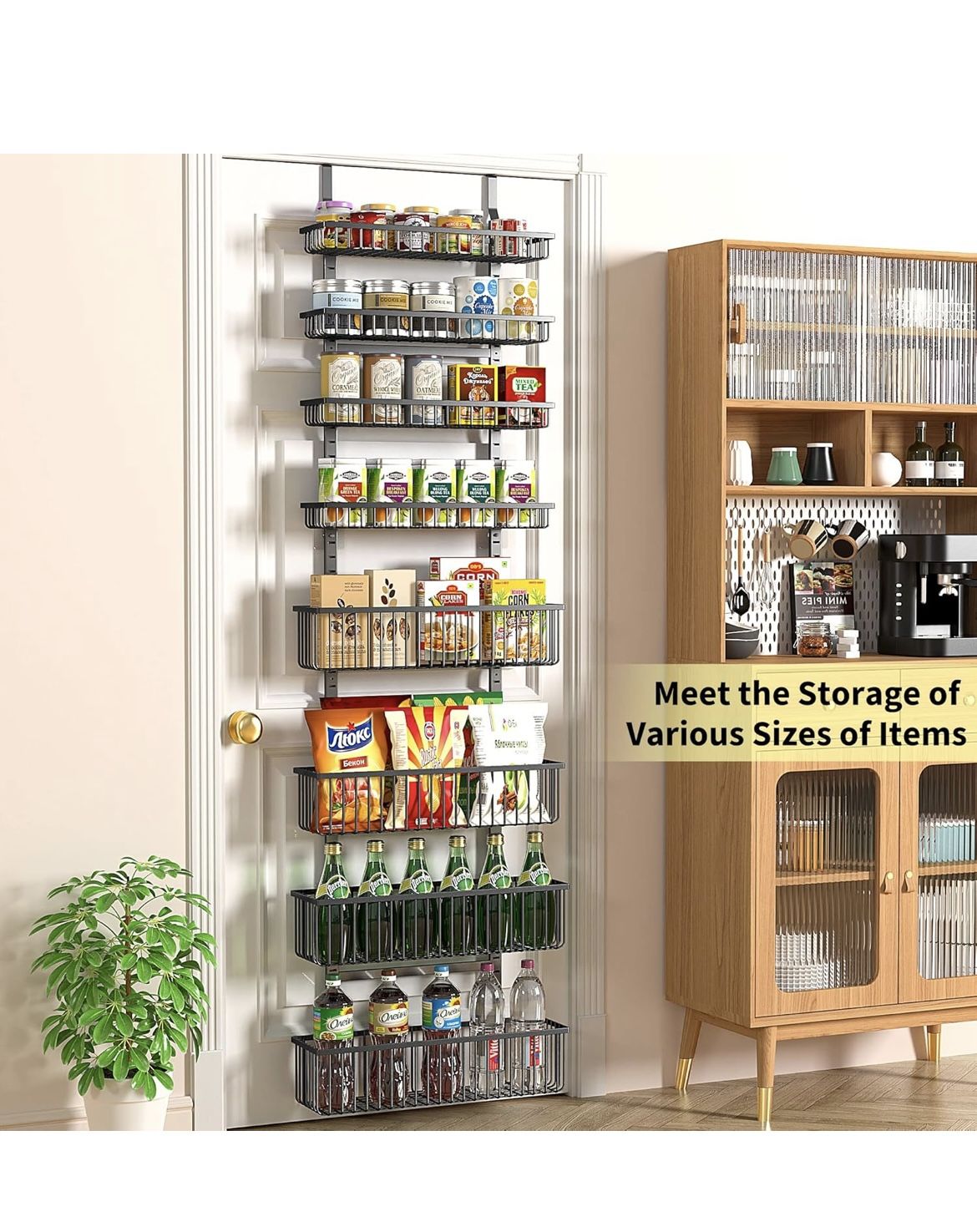 Moforoco Over the Door Pantry Organizer, Pantry Door Organizer Shelves, Kitchen Organizers and Storage, Wall Hanging Basket, Spice Rack for Condiments