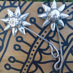 Rare Vintage Sterling Silver Flowers Tea Brewers or Salt & Pepper Shakers with Stems 
