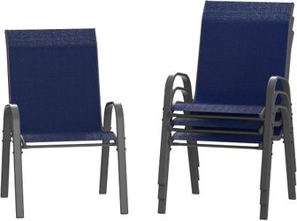 Patio Chairs Set of 4, Outdoor Stackable Dining Chairs for All Weather, Comfortable Breathable Garden Outdoor Furniture for Backyard Deck, Blue
