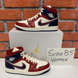 Nike Air Jordan 1 Mid Retro ‘USA 2022’ Size 8.5 Woman’s 