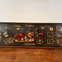 Vintage biker / Harley memorabilia shadowbox decor.