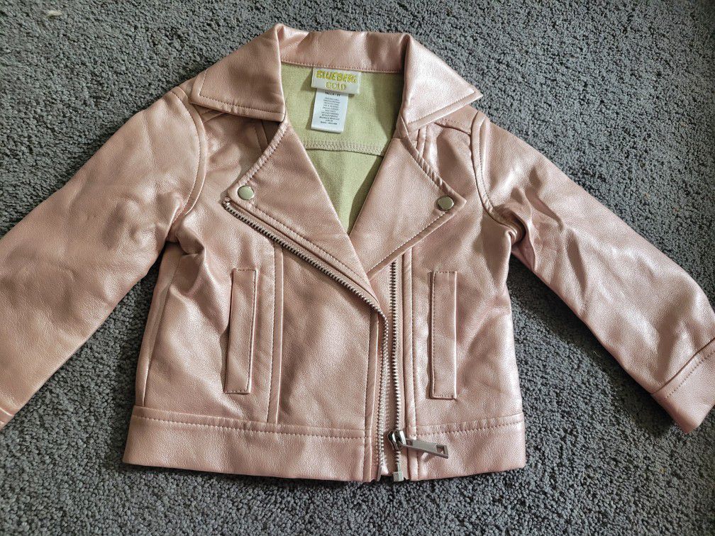 2t Faux Leather Moto Jacket In A Rose Gold Color