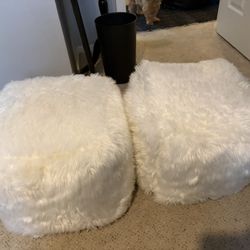2 White Faux Fue Ottoman 