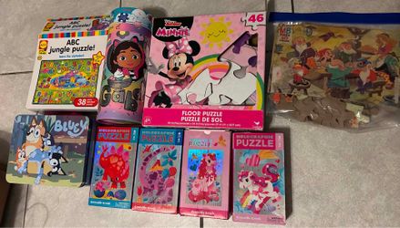 Kids puzzles lot just one piece is missing