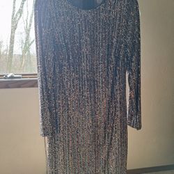 Vince Camuto Copper Sequined Long Sleeved Cocktail Dress