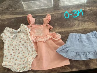 Baby Girl Clothing & Swaddle Bundle (Sizes 0M to 9M)