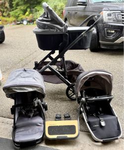 UPPAbaby Vista Double Stroller Bundle: 2 Seats, Bassinet (Never Used), PiggyBack Board & Adapters