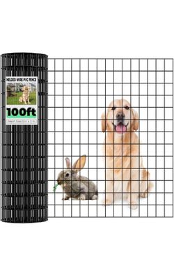 Welded Wire Fencing 36 Inch x 100 Foot, 2 Inch x 3 Inch 16GA Black Hardware Cloth PVC Coated Garden Border Fencing Roll Vinyl Coating Metal Wire Mesh 