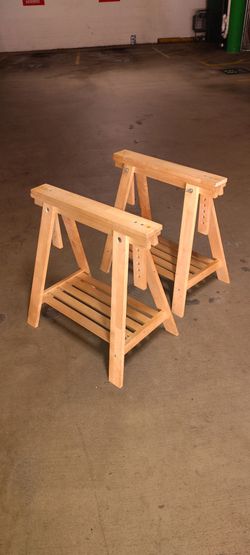 A PAIR of IKEA MITTBACK Trestle, birch Legs Desk Table