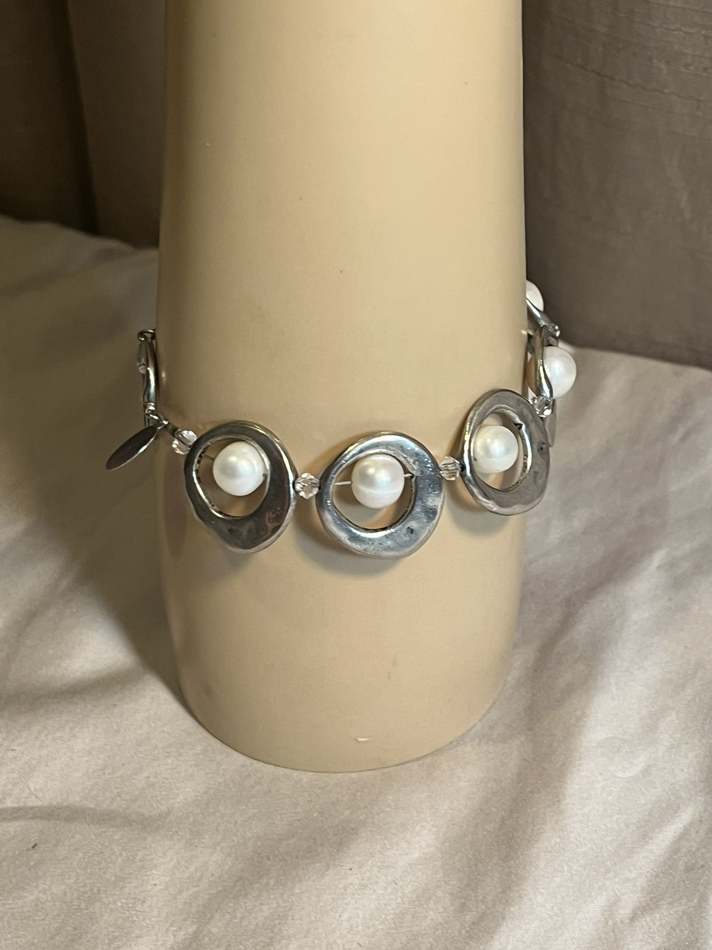 Nina Punzi Pewter Crystal Pearl Bracelet