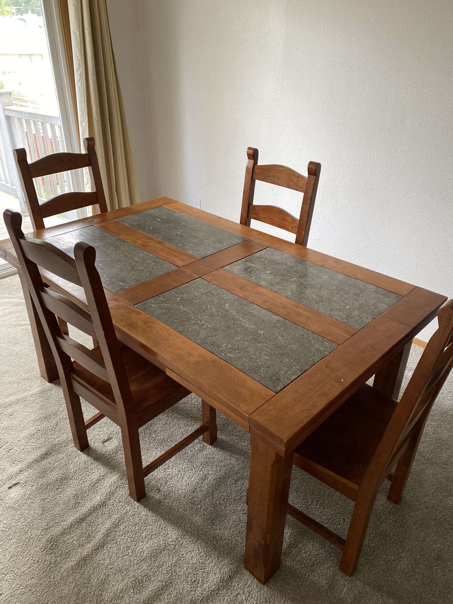 Solid wood & stone inlay dining table & 4 chairs