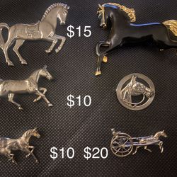 Horse pins Sterling silver except top right is enamel costume jewelry