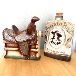 Vintage Western Cowboy Saddle Buffalo Bill Empty Decanters