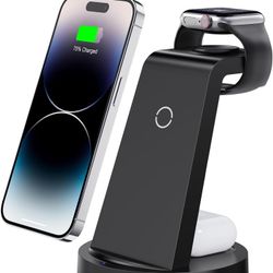 3 in 1 Charging Station for iPhone, Wireless Charger for iPhone 16 15 14 13 12 11 X Pro Max & Apple Watch - Wireless Charging Station for AirPods 4 3 